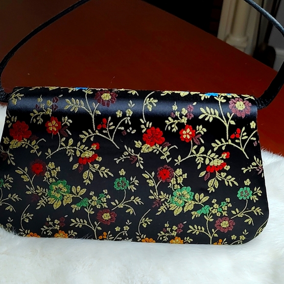 Vintage Floral Asian Flair Satin Evening Bag - Picture 3 of 12
